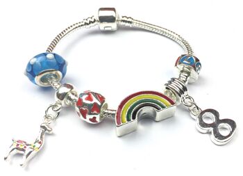 Bracelet de perles à breloques plaqué argent 'Lovely Llama 8th Birthday' pour enfants