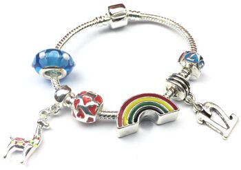 Bracelet de perles à breloques plaqué argent 'Lovely Llama 12th Birthday' pour enfants