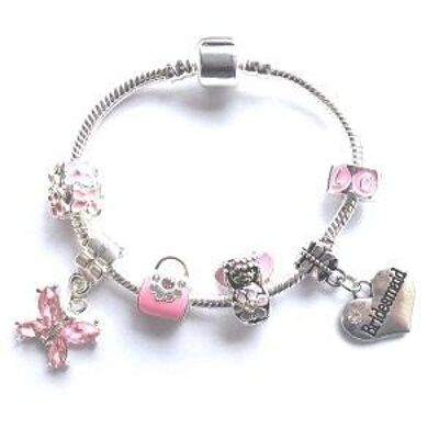 Kinder Brautjungfer 'Pink Fairy Dream' versilbert Charm Perlen Armband