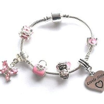 Bracelet de perles à breloques plaqué argent Petite soeur 'Pink Fairy Dream'