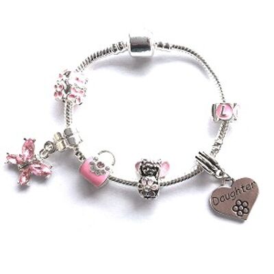Bracelet de perles à breloques plaqué argent `` Pink Fairy Dream '' pour fille pour enfants