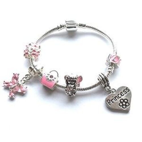 Children's Princess 'Pink Fairy Dream' Silver Plated Charm Bead Bracelet