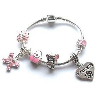 Bracelet de perles à breloques en plaqué argent `` Pink Fairy Dream '' pour enfants