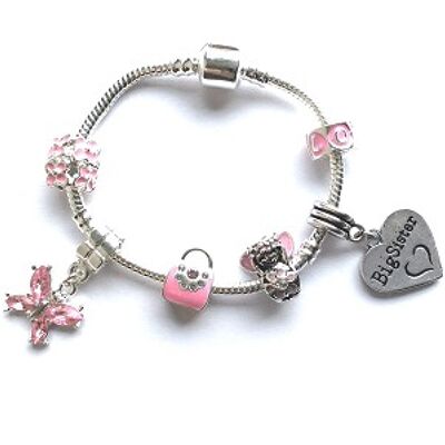 Children's Big Sister 'Pink Fairy Dream' Silver Plated Charm Bead Bracelet