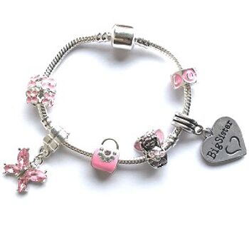 Bracelet de perles à breloques plaqué argent `` Pink Fairy Dream '' pour grande soeur pour enfants