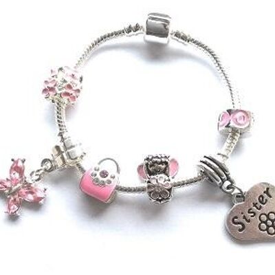 Kinder Schwester 'Pink Fairy Dream' versilbert Charm Perlen Armband