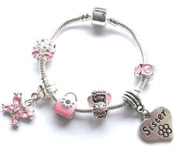 Bracelet en perles à breloques plaqué argent `` Pink Fairy Dream '' pour enfant