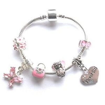 Kinder Blumenmädchen 'Pink Fairy Dream' versilbert Charm Perlen Armband