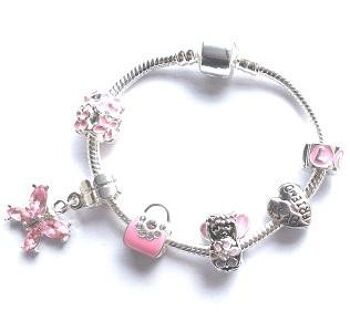 Bracelet de perles de charme plaqué argent 'Pink Fairy Dream' pour enfants