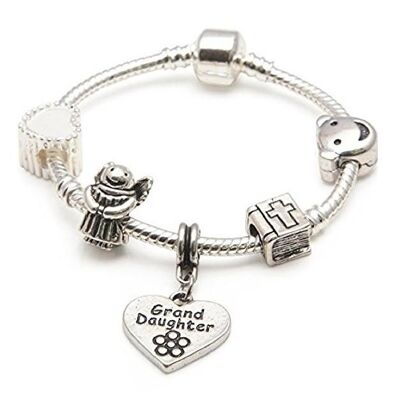 Baby Girl's Christening Keepsake 'Granddaughter' Silver Plated Charm Bead Bracelet