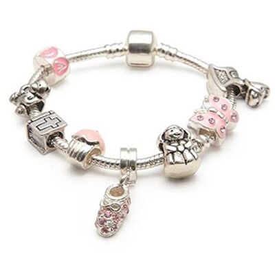 Souvenir de baptême de bébé fille `` petit ange '' bracelet de perles de charme plaqué argent