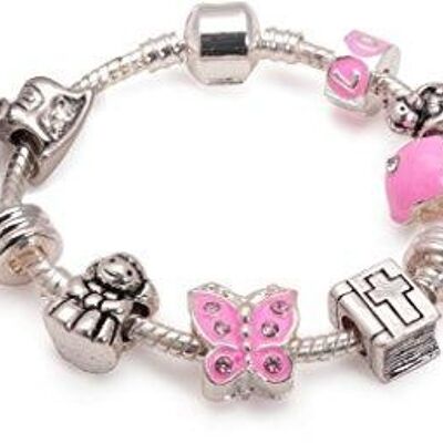 Baby Mädchen Taufe Andenken "Little Angel Daughter" versilbert Charm Perlen Armband