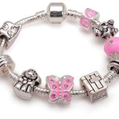 Baby Girls 'Little Angel Grand Daughter' Silver Plated Charm Bead Bracelet