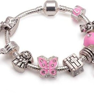 Bracelet à perles de charme plaqué argent `` Little Angel Goddaughter '' pour bébé fille