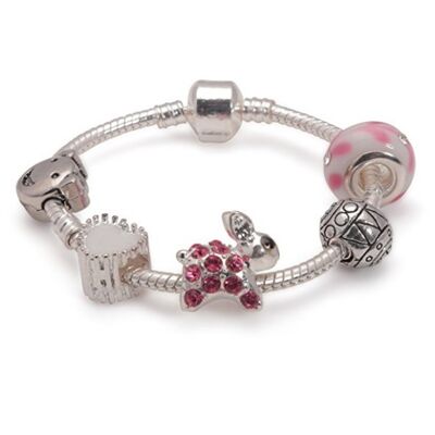 Pulsera infantil rosa con abalorios chapados en plata 'Easter Bunny Dream'