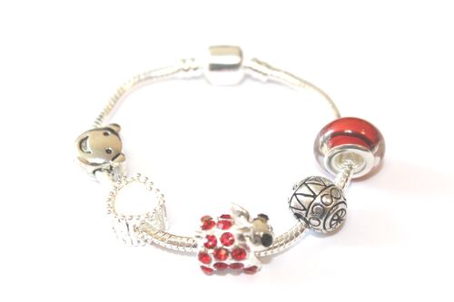 Children's Red 'Easter Bunny Dream' Silver Plated Charm Bead Bracelet