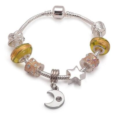 Pulsera infantil con abalorios plateados 'Twinkling Moon & Star'