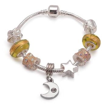 Bracelet à perles pour enfants 'Twinkling Moon & Star' plaqué argent