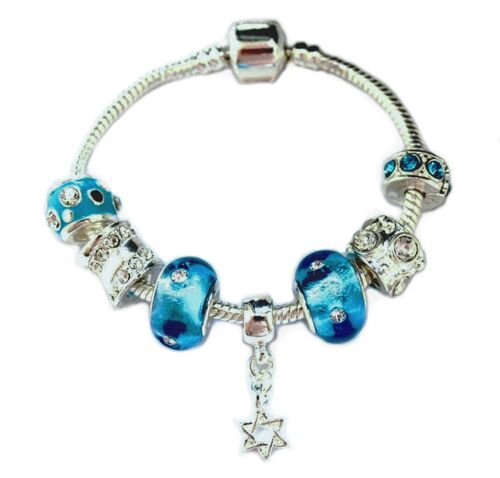 Children's 'Star of David' Silver Plated Charm Bead Bracelet