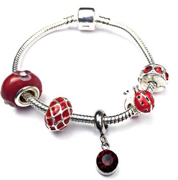 Bracelet pour enfant 'july Birthstone' en cristal de couleur rubis plaqué argent avec breloques 16 cm