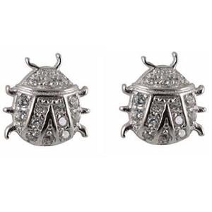 Orecchini per bambini con coccinella in argento sterling con diamanti