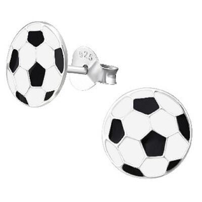 Aretes de plata de ley para niños con botón de fútbol