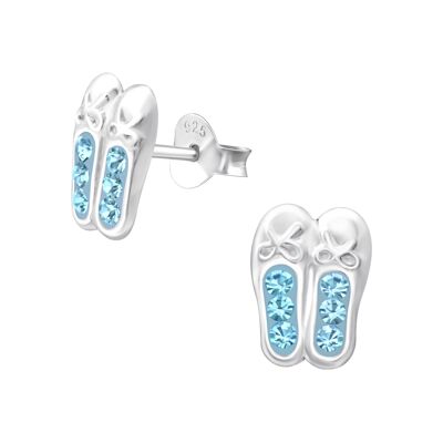 Ballerine per bambini in argento sterling con orecchini a bottone con diamanti blu