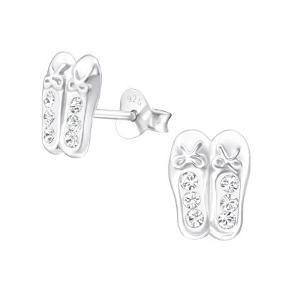 Ballerine per bambini in argento sterling con orecchini a bottone con diamanti trasparenti