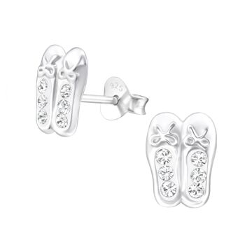 Ballerines pour enfants en argent sterling avec boucles d'oreilles en strass transparent