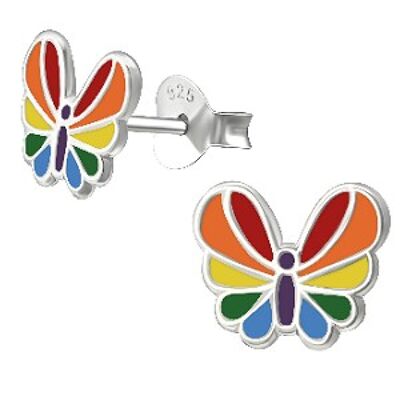 Boucles d'oreilles papillon arc-en-ciel en argent sterling pour enfants