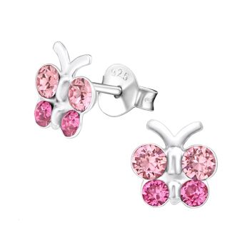 Boucles d'oreilles papillon pour enfants en argent sterling et diamants roses