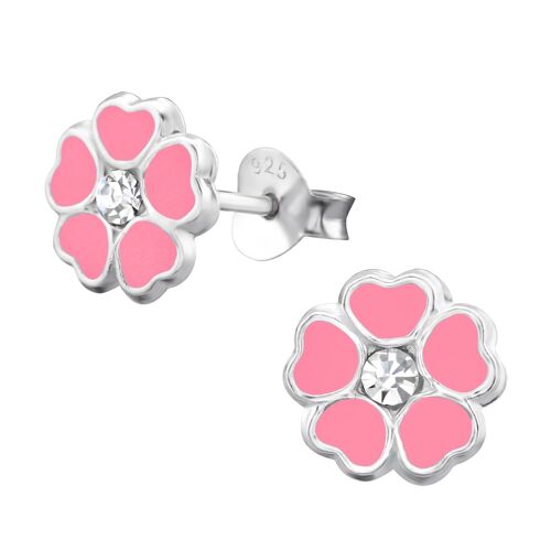 Children's Sterling Silver 'Pretty Pink Flower' Stud Earrings