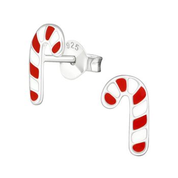 Boucles d'oreilles en argent sterling pour enfants avec canne à sucre de Noël