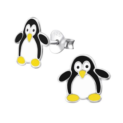 Aretes de plata de ley con forma de pingüino para niños