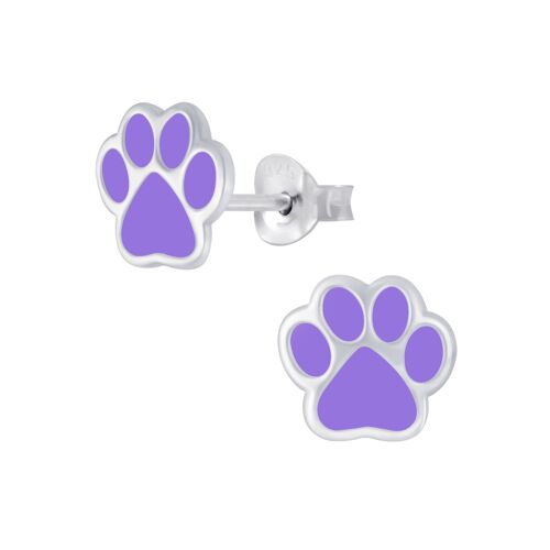 Children's Sterling Silver 'Purple Paw Print' Stud Earrings