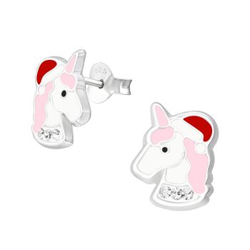 Boucles d'oreilles licorne de Noël en argent sterling pour enfants