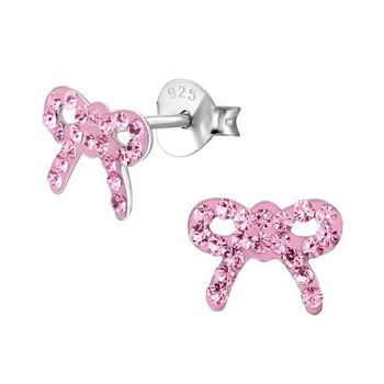 Boucles d'oreilles pour enfants en argent sterling avec ruban de cristal rose