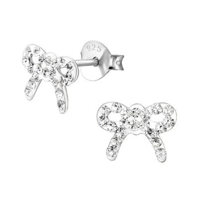 Children's Sterling Silver Crystal Ribbon Stud Earrings