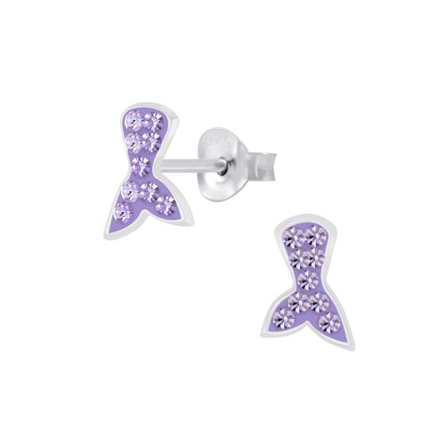 Children's Sterling Silver 'Violet Purple Sparkle Mermaid Tail' Stud Earrings