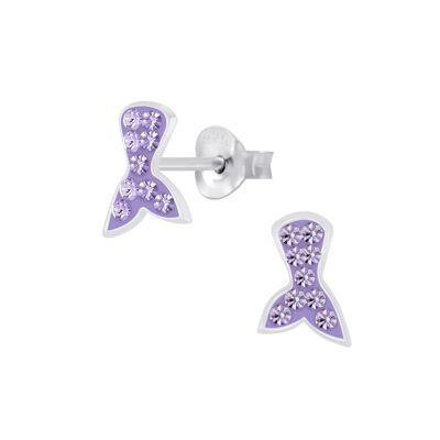 Orecchini a bottone per bambini in argento sterling 'Violet Purple Sparkle Mermaid Tail'