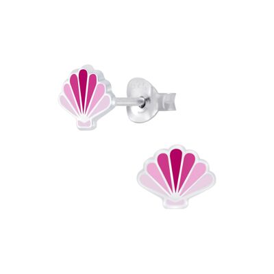 Aretes infantiles de plata de ley con concha rosa