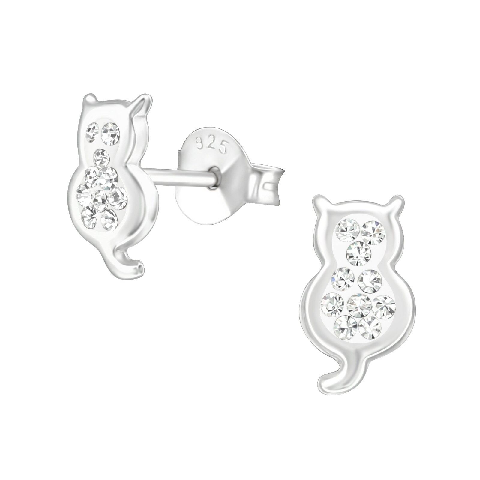 Orecchini per bambini con gatto in cristallo in argento sterling