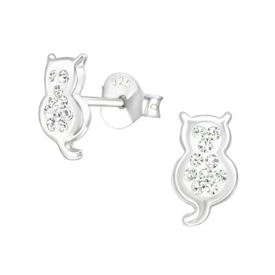 Orecchini per bambini con gatto in cristallo in argento sterling