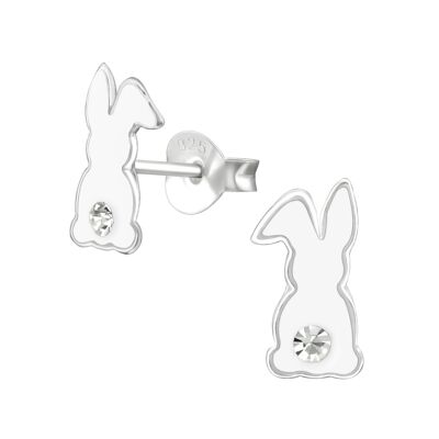 Children's Sterling Silver 'Bunny Rabbit with Crystal' Stud Earrings