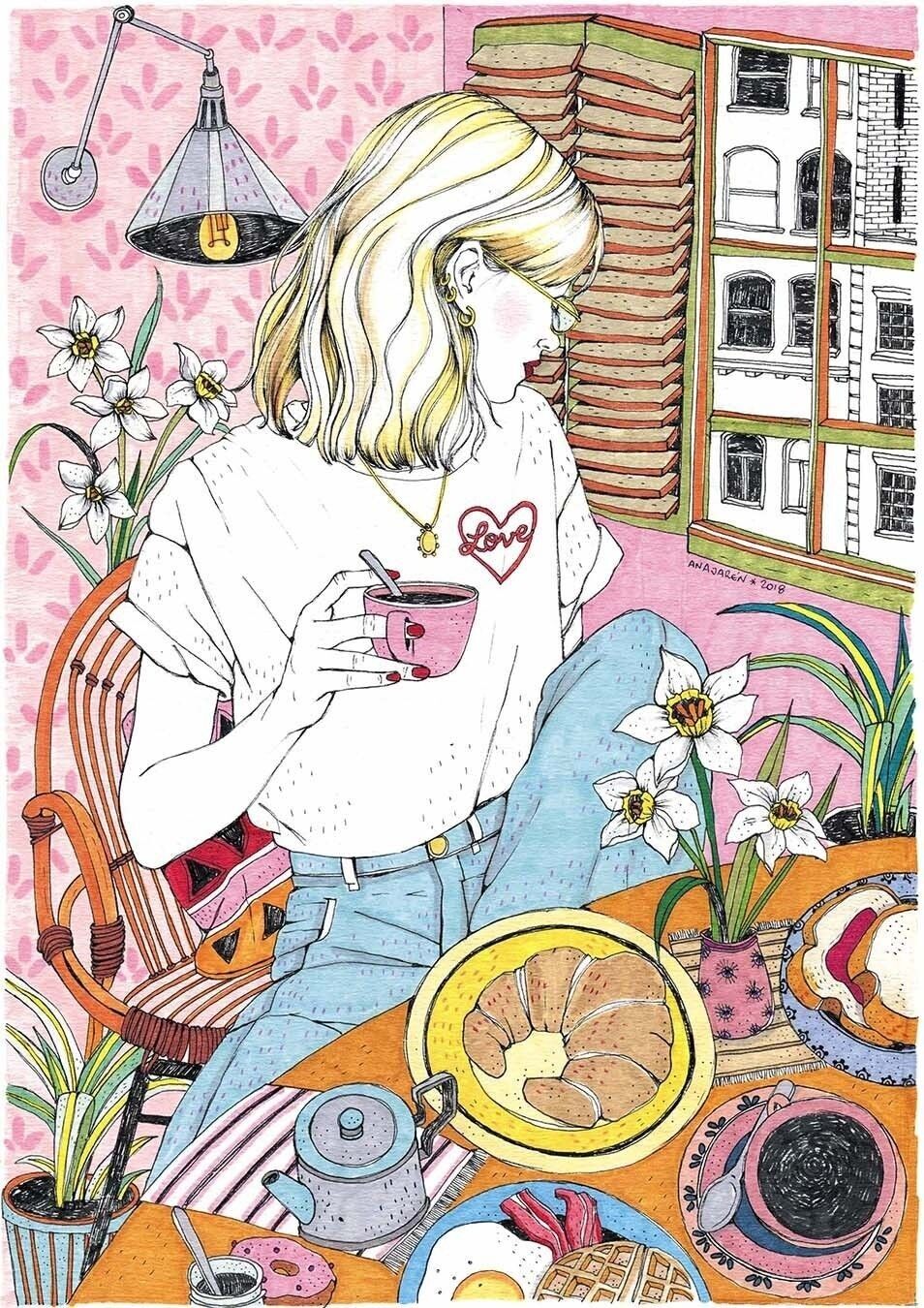 Kaffee zu Hause - Kunstdruck (21x30cm)