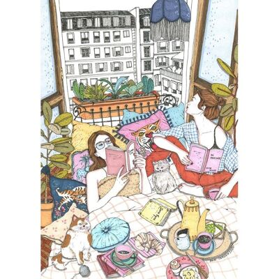 Lire à la maison - Impression d'art