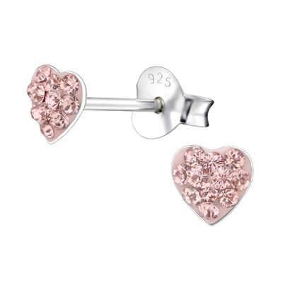 Children's Sterling Silver 'Vintage Rose Crystal Heart' Stud Earrings