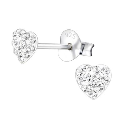 Clous d'oreilles pour enfants en argent sterling 'Crystal Heart'