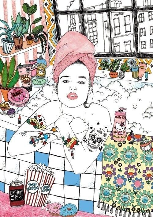 GIRLY BATH - Art Print