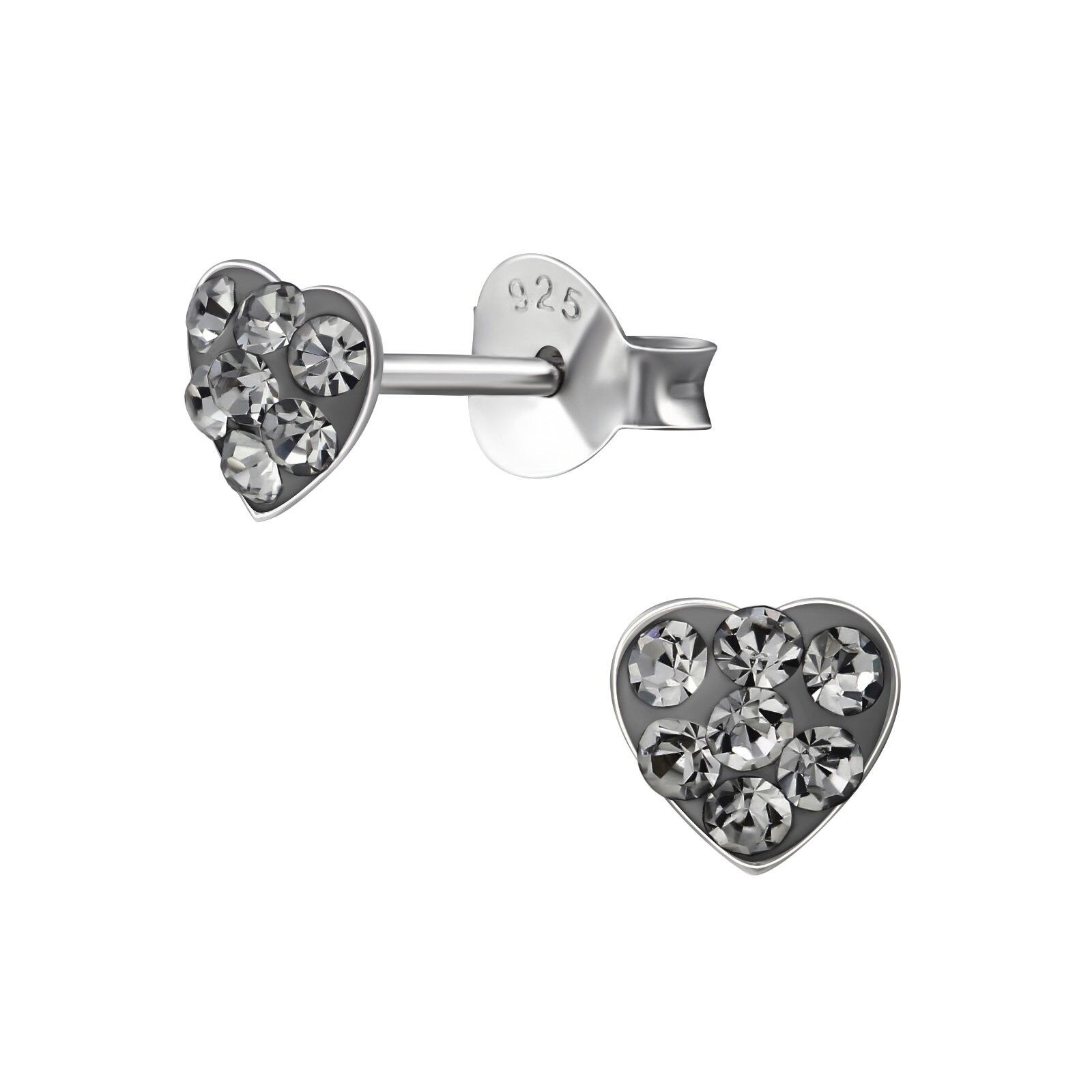 Children's Sterling Silver 'Black Diamond Crystal Heart' Stud Earrings